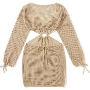 New - Women's Crochet Cover Up Long Sleeve Knitted Swim Beach Dress Swimwear